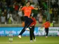 Chris Woakes of England celebrates winning the 2nd International T20 between Pakistan and England at Dubai Cricket Stadium on November 27, 2015 in Dubai, United Arab Emirates.