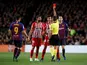 Atletico Madrid forward Diego Costa picks up a red card during his team's La Liga clash with Barcelona on April 6, 2019