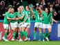 Republic of Ireland Women's Katie McCabe celebrates scoring their first goal with teammates on July 26, 2023
