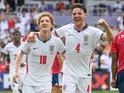 Anthony Gordon and Declan Rice celebrate for England on June 10, 2026
