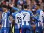Brighton & Hove Albion's Kaoru Mitoma celebrates scoring their fifth goal with Solly March and teammates on March 19, 2023