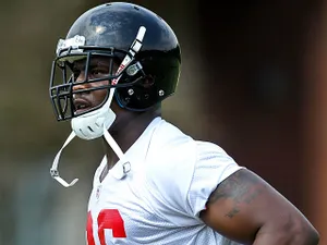Atlanta Falcons' Jonathan Massaquoi during training camp on May 12, 2012