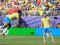Erling Haaland beats Gabriel Magalhaes in the air to score his first goal against Brazil, on July 5, 2026