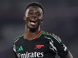 Arsenal's Bukayo Saka celebrates on November 30, 2024