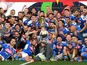 Napoli players celebrate winning the Coppa Italia on June 17, 2020