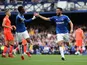 Everton's Andros Townsend celebrates scoring their first goal against Norwich City in the Premier League on September 25, 2021