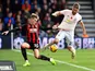 David Brooks and Luke Shaw in action during the Premier League game between Bournemouth and Manchester United on November 3, 2018