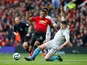 Manchester United's Anthony Martial in action with West Ham United's Declan Rice in the Premier League on April 13, 2019