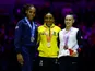 Rebeca Andrade, Shilese Jones and Jessica Gadirova pictured at the World Artistic Gymnastics Championships on November 3, 2022