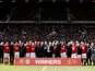 Manchester United legends celebrate after beating Bayern Munich in a repeat of the 1999 Champions League final on May 26, 2019