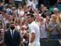 Novak Djokovic celebrates at Wimbledon on July 2, 2021
