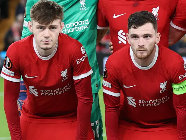 Liverpool's Conor Bradley and Andy Robertson pictured on March 14, 2024