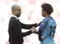 Manchester City's Pep Guardiola and Leroy Sane after their FA Cup semi-final defeat to Arsenal on April 23, 2017