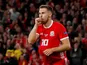 Wales midfielder Aaron Ramsey celebrates scoring against the Republic of Ireland on September 6, 2018