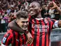 Christian Pulisic of AC Milan celebrates with Rafael Leao on September 27, 2024