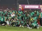 Senegal players celebrate with the trophy after winning the Africa Cup of Nations on February 6, 2022