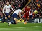 Tottenham Hotspur's Harry Kane scores against Liverpool in the Premier League on October 27, 2019