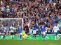 Leicester City's Kelechi Iheanacho scores their first goal from the penalty spot on August 7, 2021