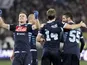Napoli players celebrate scoring a late equalising goal in their match with Lazio on February 9, 2013