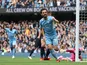 Manchester City's Bernardo Silva celebrates scoring their first goal on October 16, 2021