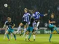Lucas Joao (2nd R) of Sheffield Wednesday rises above the Arsenal defence to score his team's second goal during the Capital One Cup fourth round match between Sheffield Wednesday and Arsenal at Hillsborough Stadium on October 27, 2015 in Sheffield, Engla