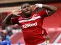Middlesbrough's Britt Assombalonga celebrates scoring their first goal on August 20, 2019