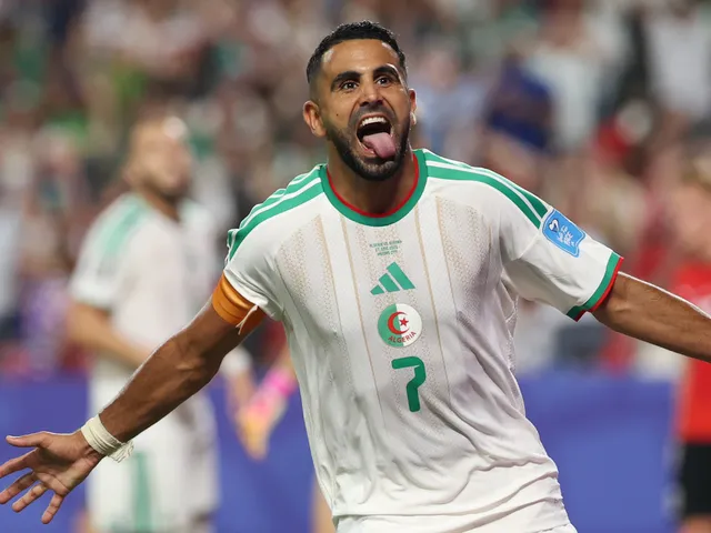 Riyad Mahrez of Algeria celebrates his goal during the Group J match between Algeria and Austria at the 2026 FIFA World Cup, at Kansas City Stadium in Kansas City, United States, on June 27, 2026.