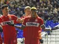 Middlesbrough striker Britt Assombalonga celebrates after scoring against Birmingham City on January 12, 2019