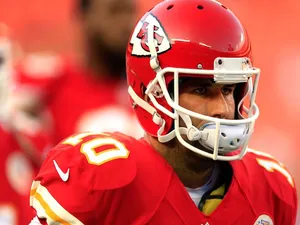 Quarterback Chase Daniel of the Kansas City Chiefs warms up prior to the preseason game against the Green Bay Packers at Arrowhead Stadium on August 29, 2013