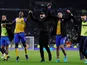Southampton manager Ralph Hasenhuttl and players celebrate after the match against Tottenham Hotspur on February 9, 2022