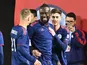 Chicago Fire FC forward Kei Kamara (23) celebrates with midfielder Fabian Herbers (21) and midfielder Brian Gutierrez (17) on April 9, 2023