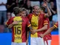 Soren Tengstedt celebrates a goal with Go Ahead Eagles teammates on August 8, 2026