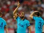 Lucas Moura celebrates scoring for Spurs on September 18, 2019