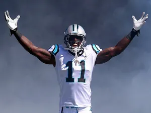 Brandon LaFell of the Carolina Panthers walks on to the field before a game with the Giants on September 22, 2013