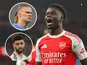 Bukayo Saka/Erling Haaland/Bruno Fernandes composite