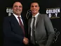CEO of Golden Boy Promotions Richard Schaefer shakes hands with Anthony Ogogo during a press conference on January 16, 2013