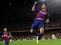 Barcelona's Luis Suarez celebrates scoring their first goal against Sevilla on October 6, 2019