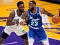 Los Angeles Lakers forward LeBron James defended by Brooklyn Nets forward Jeff Green on February 19, 2021