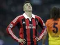 AC Milan forward Stephan El Shaarawy looks up after missing a chance during his side's match against Barcelona on February 20, 2013