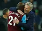 West Ham United manager David Moyes celebrates with Angelo Ogbonna in January 2020