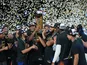 The New York Knicks celebrate after winning the NBA Cup Final