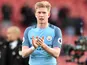Man of the match Kevin De Bruyne applauds after the Premier League game between Southampton and Manchester City on April 15, 2017`
