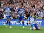 Evan Ferguson celebrates scoring for Brighton & Hove Albion on September 2, 2023