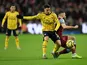 Arsenal's Gabriel Martinelli in action with West Ham United's Robert Snodgrass in the Premier League on December 9, 2019