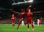 Liverpool's Sadio Mane celebrates scoring their second goal with Roberto Firmino on January 2, 2020