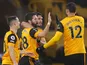 Joao Moutinho celebrates scoring for Wolverhampton Wanderers against Arsenal in the Premier League on February 2, 2021