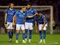 Stockport County's Antoni Sarcevic reacts with teammates after missing a penalty during the shootout on August 23, 2022 