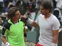 Spain's Rafael Nadal and compatriot David Ferrer congratulate each other after the men's final match of the French Open tennis tournament on June 9, 2013
