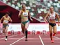 Isabelle Foerder of Germany, Isis Holt of Australia and Maria Lyle of Britain in action at the Paralympics on August 27, 2021