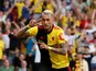 Roberto Pereyra celebrates scoring during the Premier League game between Watford and Arsenal on September 15, 2019
